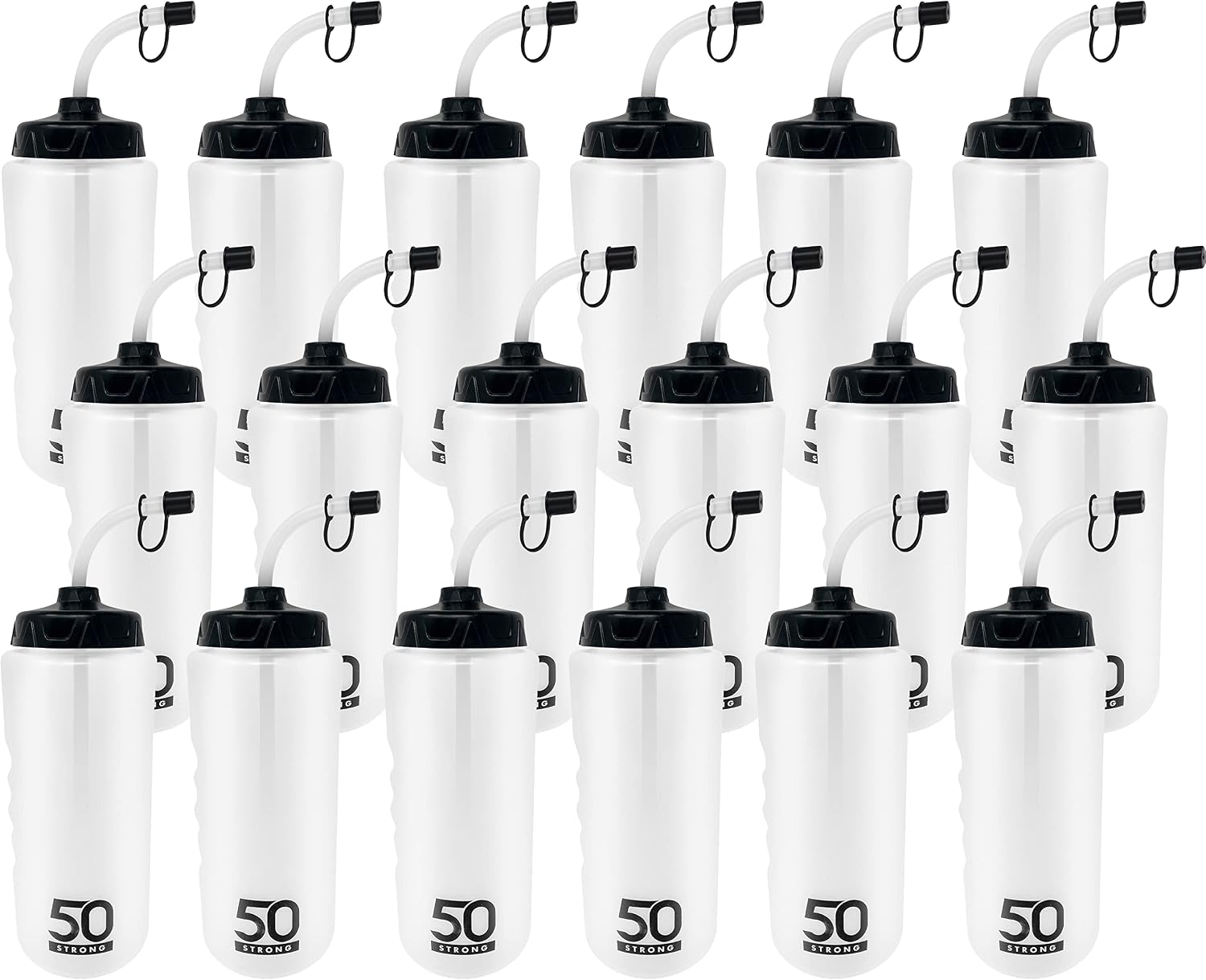50 Strong | Hockey & Lacrosse Water Bottle with Straw, 2-Pack, 1 Liter