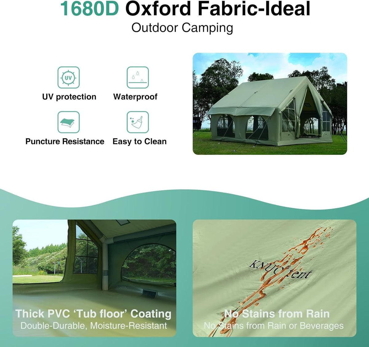 KNUO Large Inflatable Camping Tent with Rain Cover