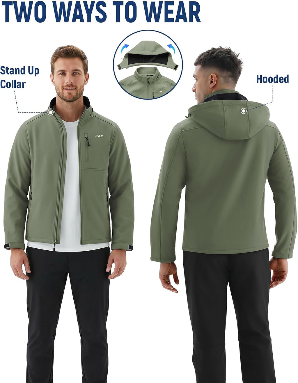WULFUL Men's Softshell Jacket Waterproof Lightweight Insulated Windbreaker Fleece Lined Rain Shell Jacket for Hiking Travel