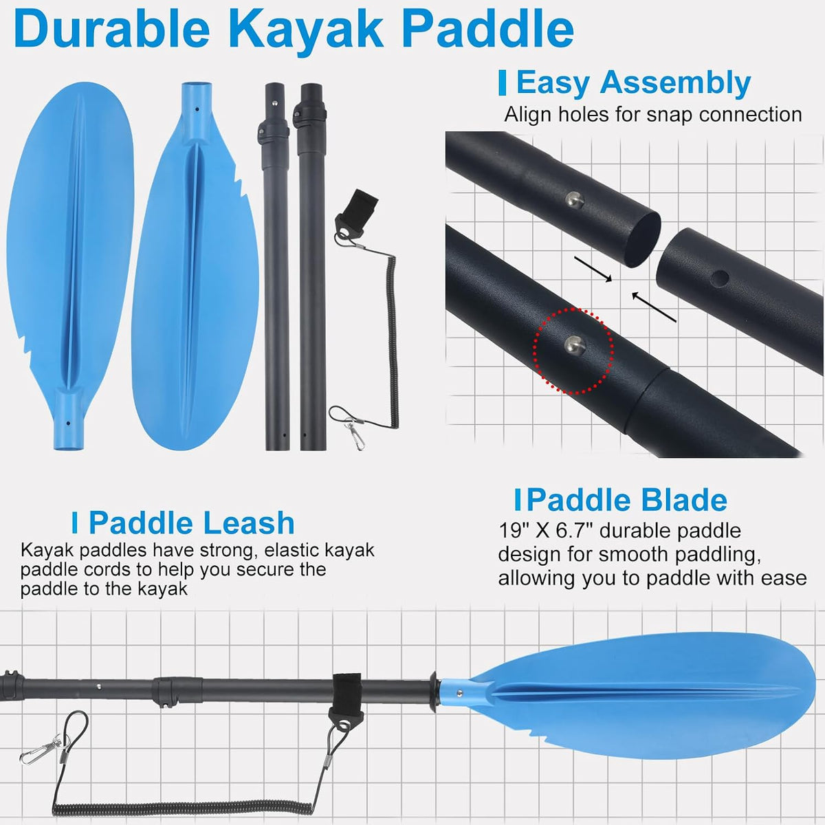 Kayak Paddle, 70" to 95" Canoe Paddle Telescoping Adjustable for Boat Oars Fishing Adults with Kayak Paddles Leash with Kayak Paddles Leash Steel Material Blue