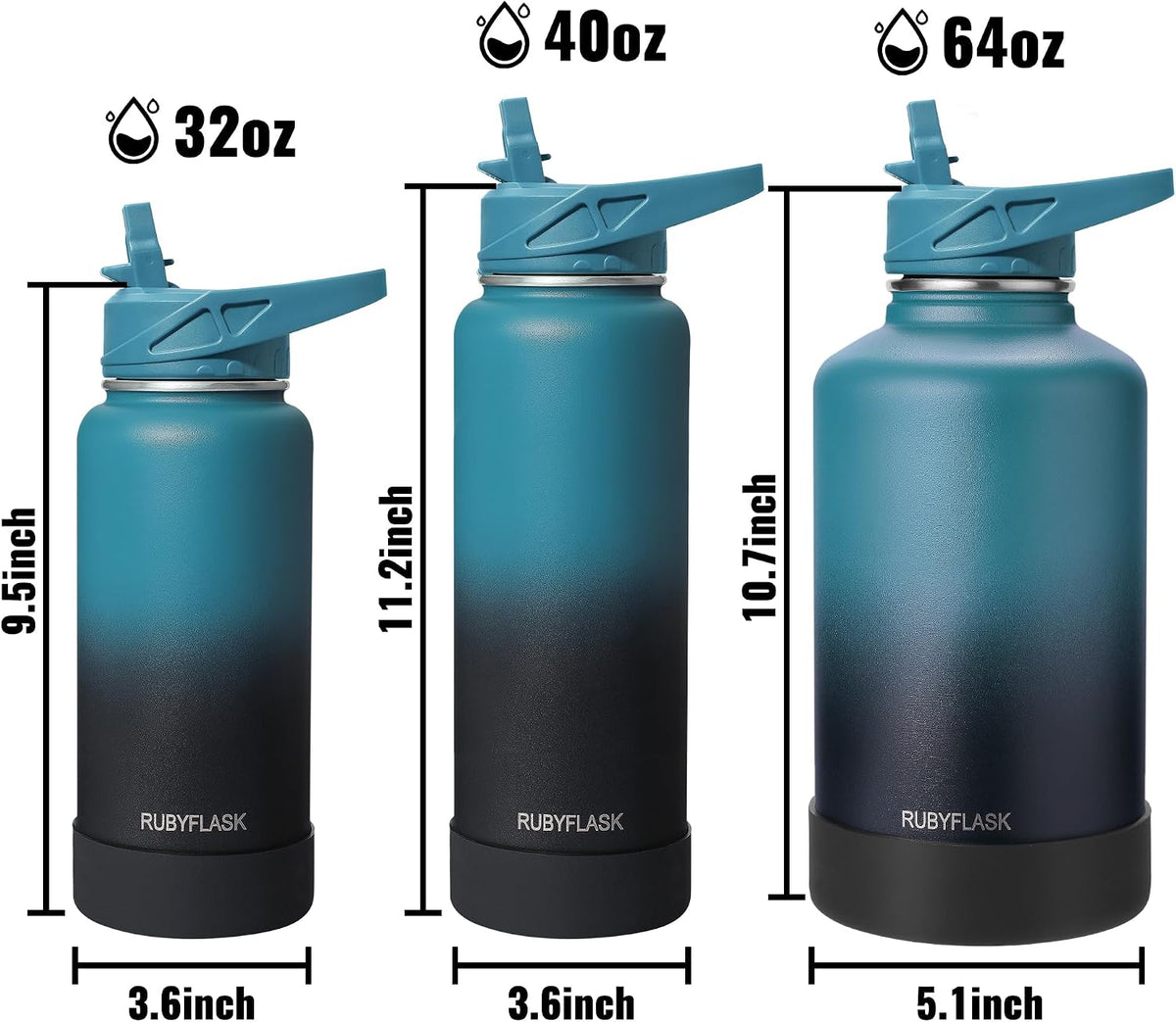 RUBYFLASK 32 oz Insulated Stainless Steel Water Bottle with Straw