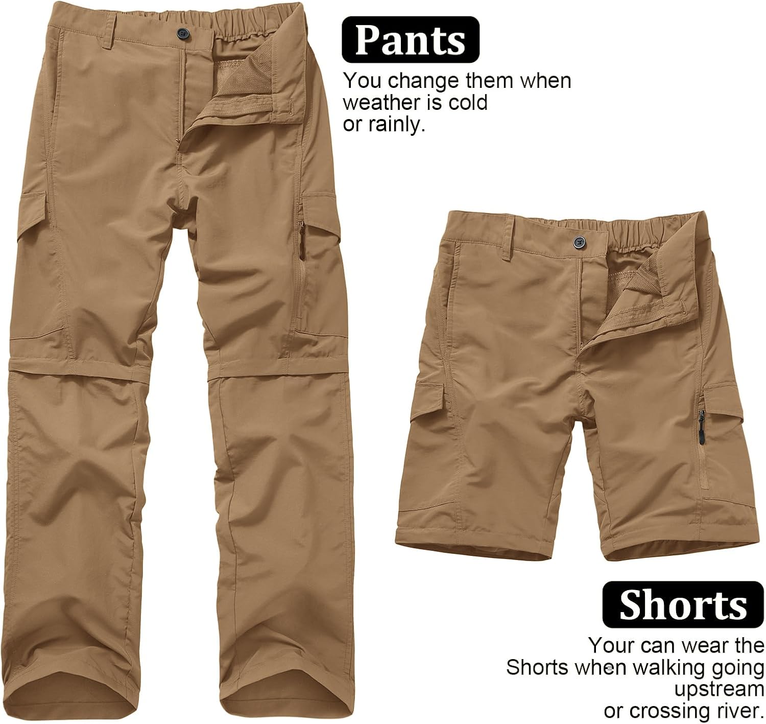 linlon Boy Scout Pants Hiking Mens Convertible Zip Off Safari Fishing