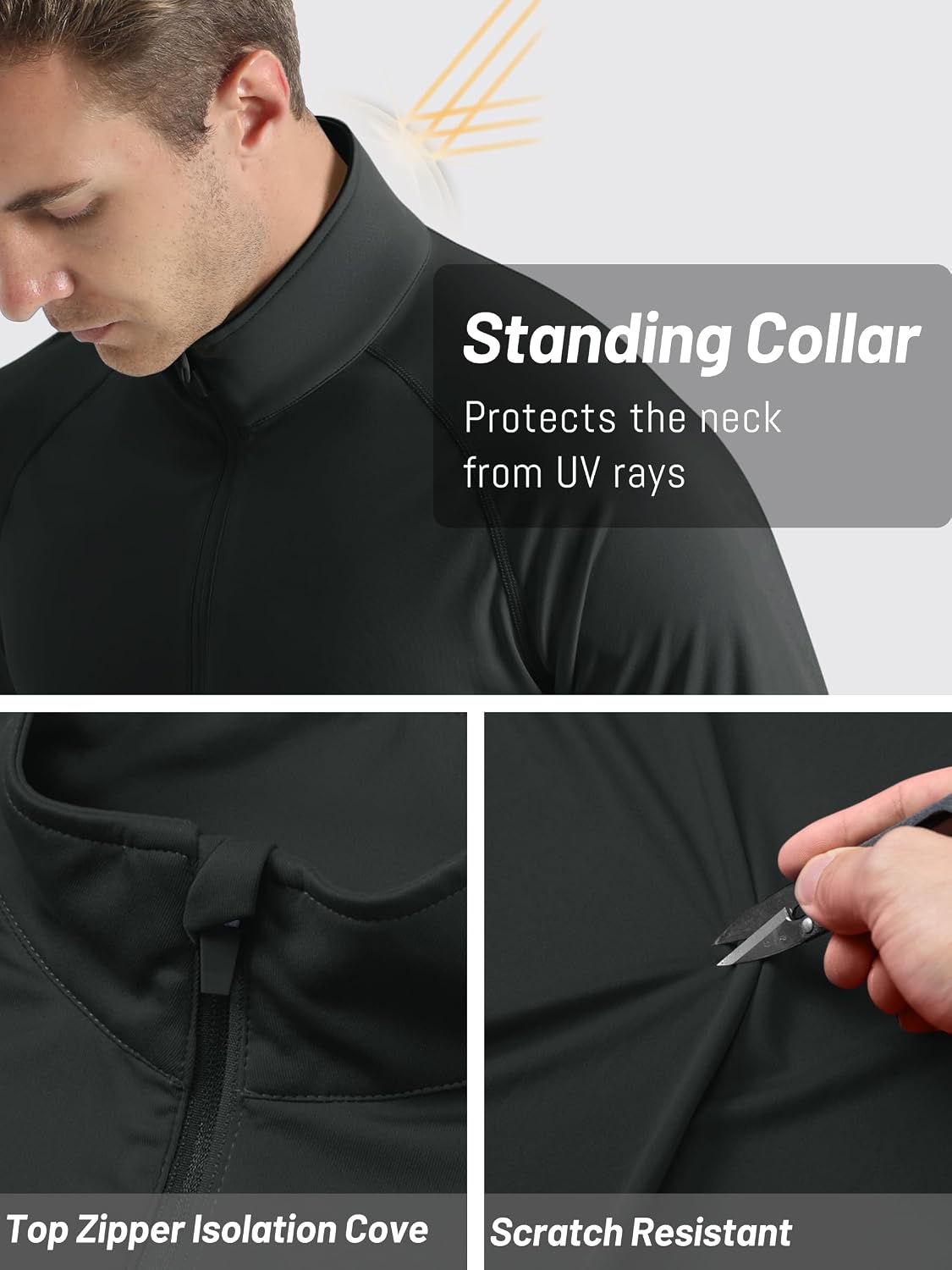 TACVASEN Men's Long Sleeve Athletic Shirts 1/4 Pullover Zip Sun Protection Rash Guard UPF 50+ Outdoor Running T-Shirts