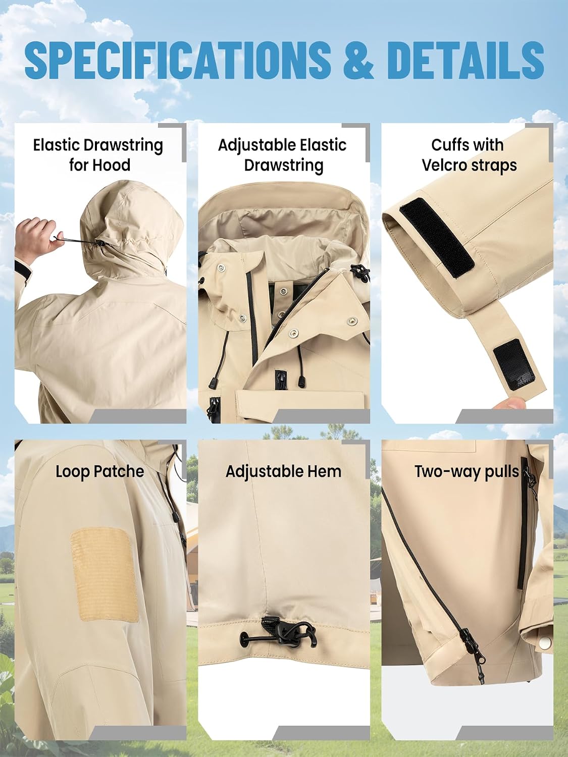 Men's Waterproof Tactical Jacket Lightweight Hooded Raincoat Stain Resistant Breathable Outdoor Shell