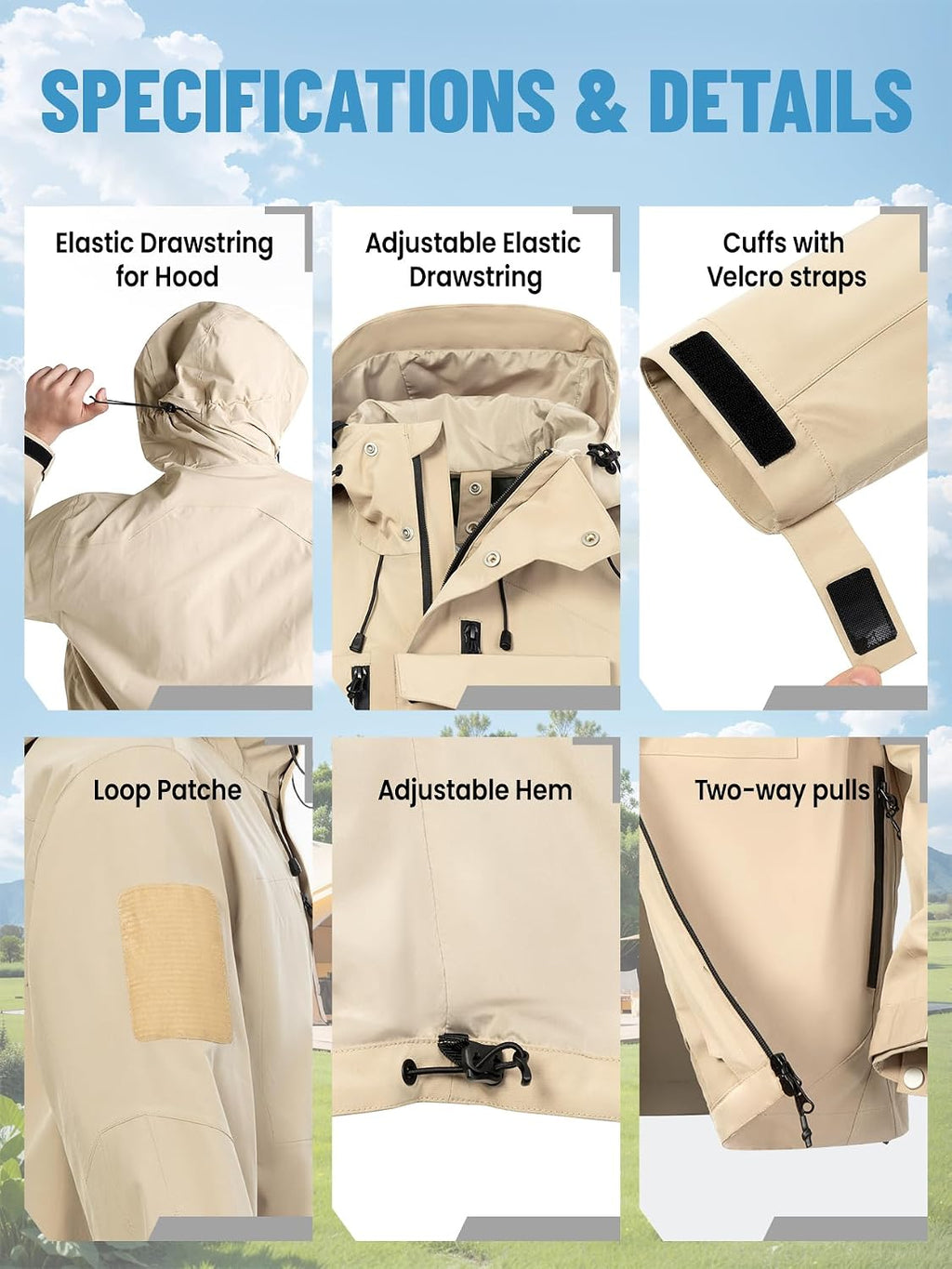 Men's Waterproof Tactical Jacket Lightweight Hooded Raincoat Stain Resistant Breathable Outdoor Shell