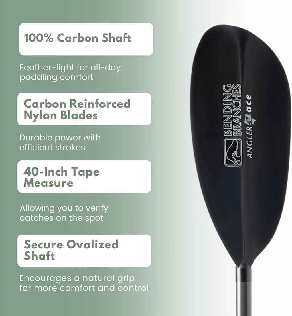 Bending Branches Angler Ace Snap-Button Kayak Fishing Paddle – Lightweight Carbon Shaft, Carbon-Reinforced Nylon Blades, 2-Piece Design, Durable Performance for Fishing & Touring Kayaks