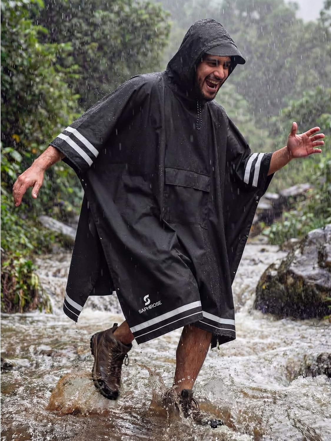 SaphiRose Hooded Rain Poncho Waterproof Raincoat Jacket for Men Women Adults