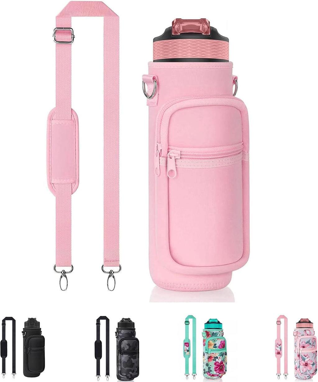 Water Bottle Sling Bag with Storage Pockets & Strap for Hiking Gym Walking