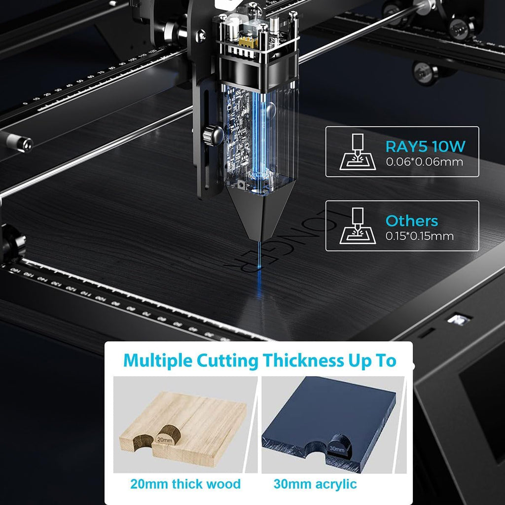 Longer RAY5 Laser Engraver with Air Pump,20W Output,24000mm/min High Speed,0.06mm High Precision Laser Engraver and Cutter for Wood,Metal,Acrylic,Cylindrical Objects, Working Area 15.75"x15.75"