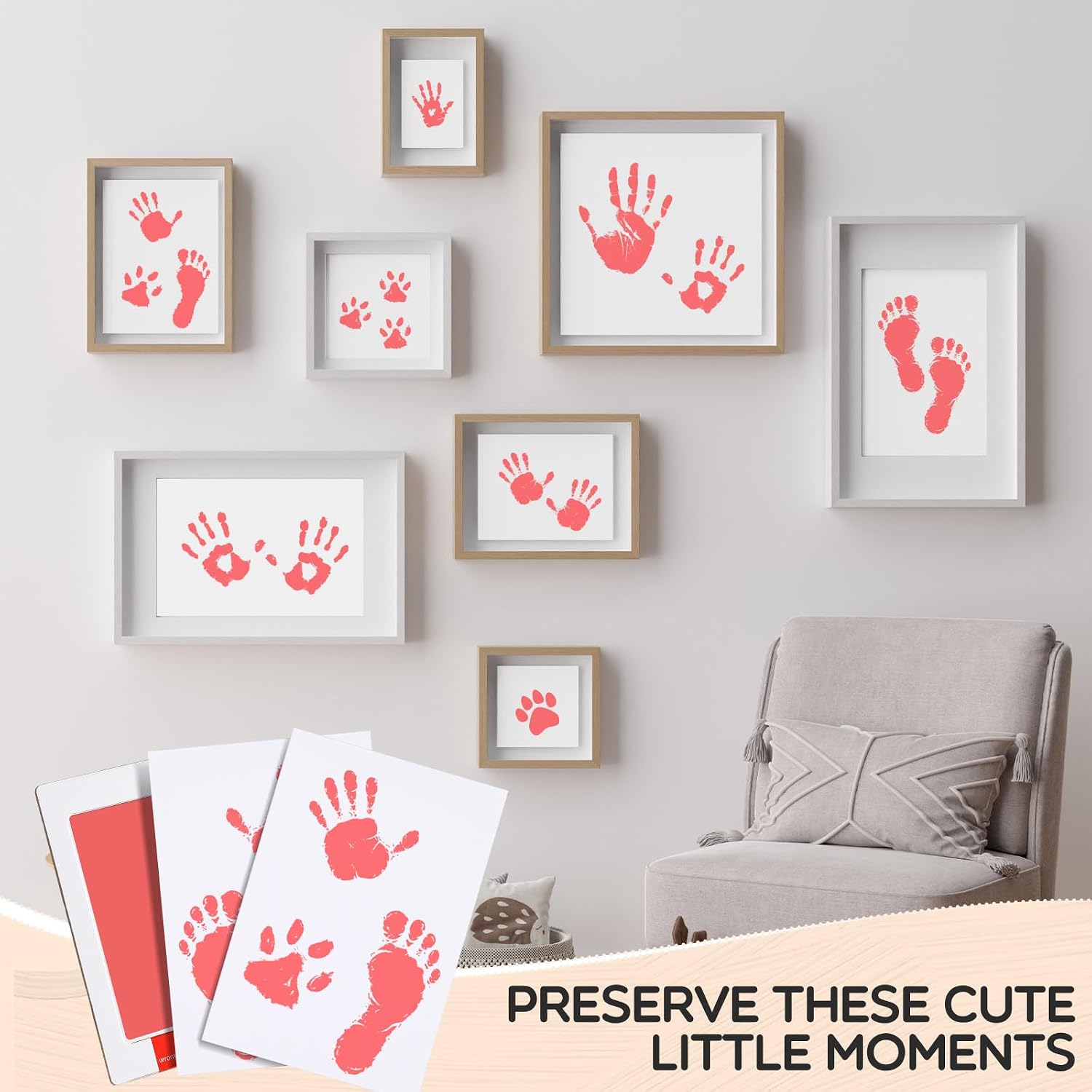 Jetec 8 Set Inkless Hand Footprint Paw Print Kit Ink Pad, Pink