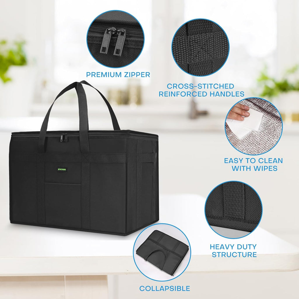 JUNGYOON Heavy-Duty Insulated Grocery Bags & Insulated Bag – Collapsible Cooler Bag with Zippered Top