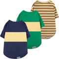 Fitwarm 3 Pack Color Block Striped Dog Shirt, Summer Dog Clothes for Small Dogs, Breathable Lightweight Dog Tshirt, Pet Outfit, Navy Blue, Sea Green, Brown, Small
