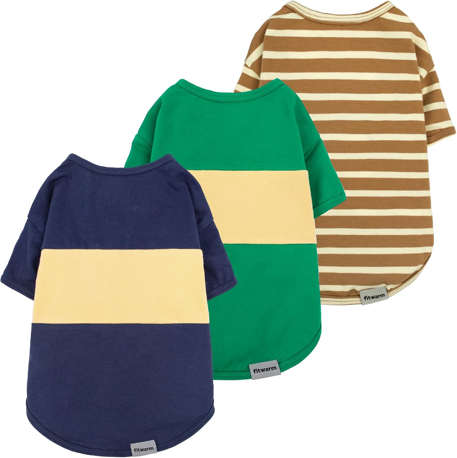 Fitwarm 3 Pack Color Block Striped Dog Shirt, Summer Dog Clothes for Small Dogs, Breathable Lightweight Dog Tshirt, Pet Outfit, Navy Blue, Sea Green, Brown, Small