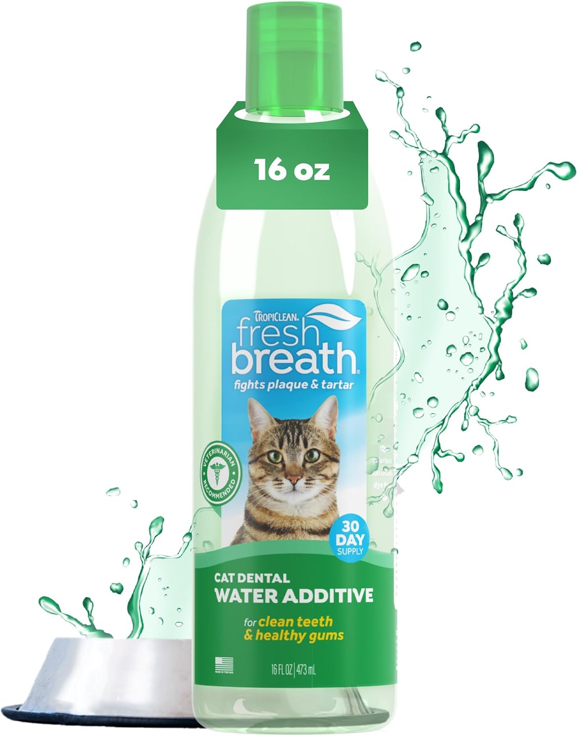 TropiClean Fresh Breath Water Additive for Cats, Cat Breath Freshener, 16oz