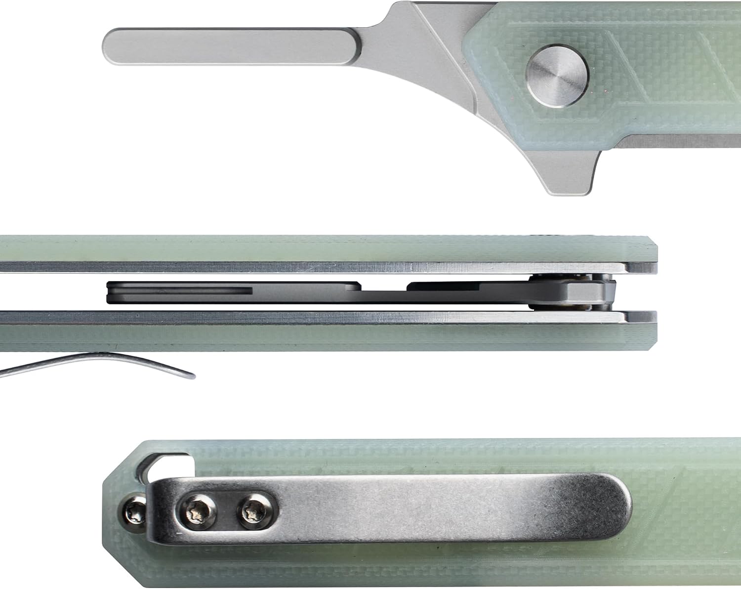 OLITANS G046 Mecha Mini Slim Folding Scalpel with 5pcs #24 and 5pcs #60 G10 Handle with Liner Lock, Utility EDC Pocket Knife with Back Clip（Jade Color）