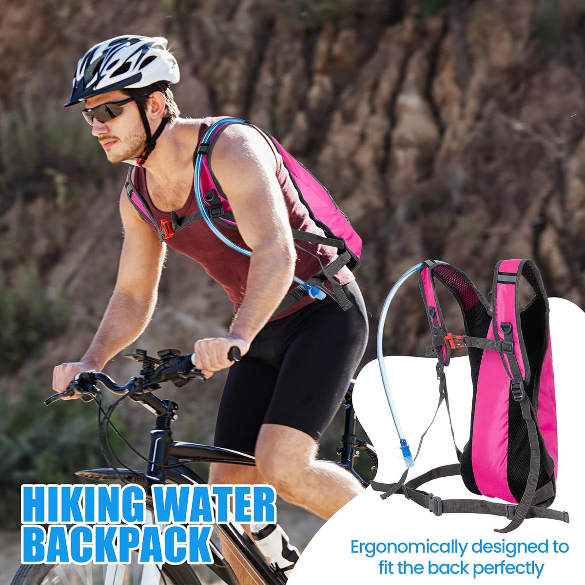 Wesiti 2 Pack Water Backpack Pack with 2L Hydration Bladder, Black, Pink