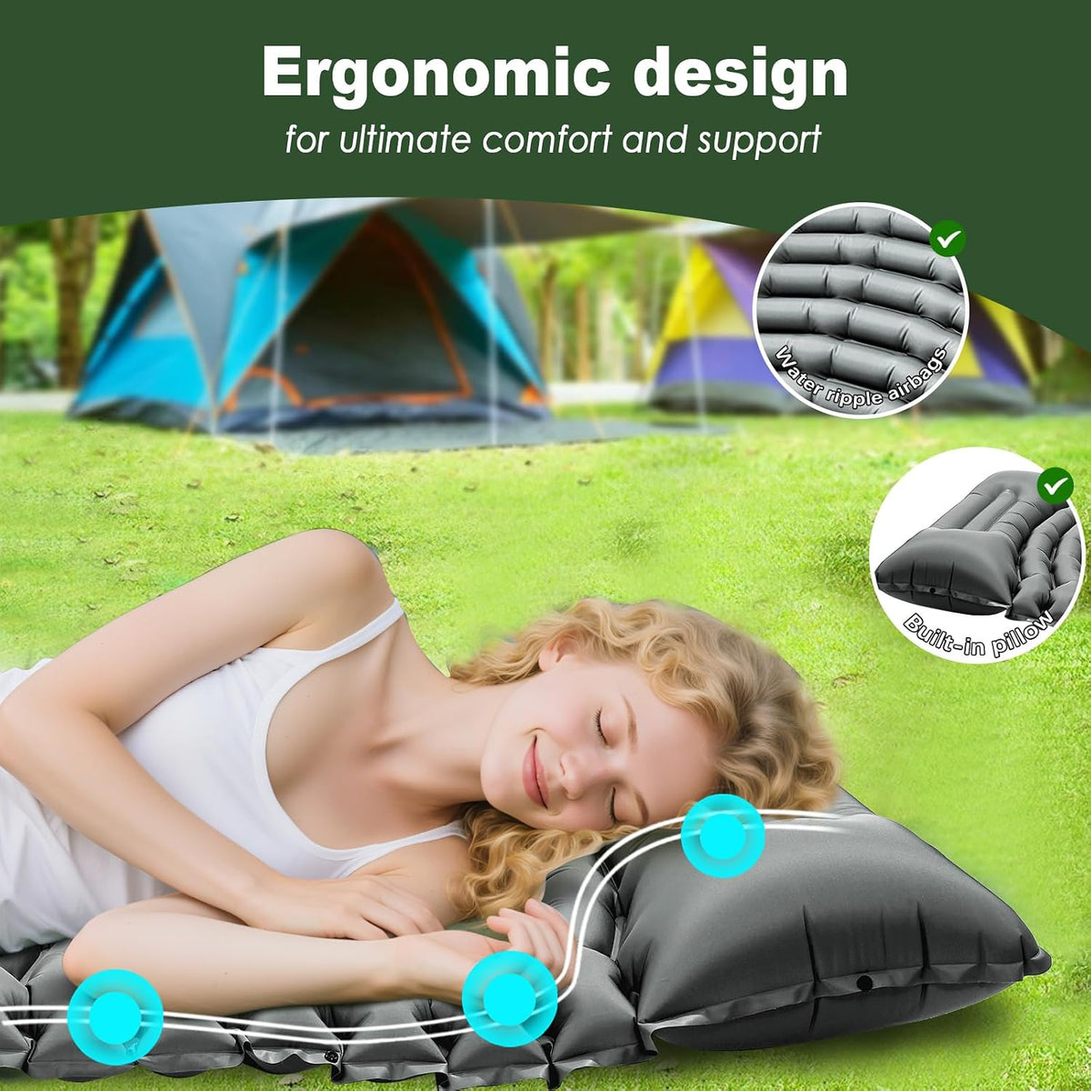 Ultralight Camping Sleeping Pad with Pillow & Built-in Foot Pump