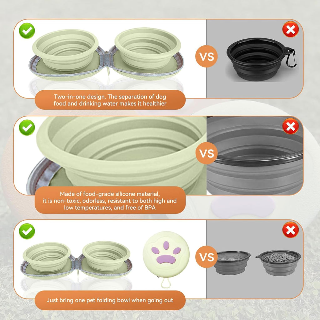 Collapsible 2-in-1 Silicone Pet Bowls (Beige)