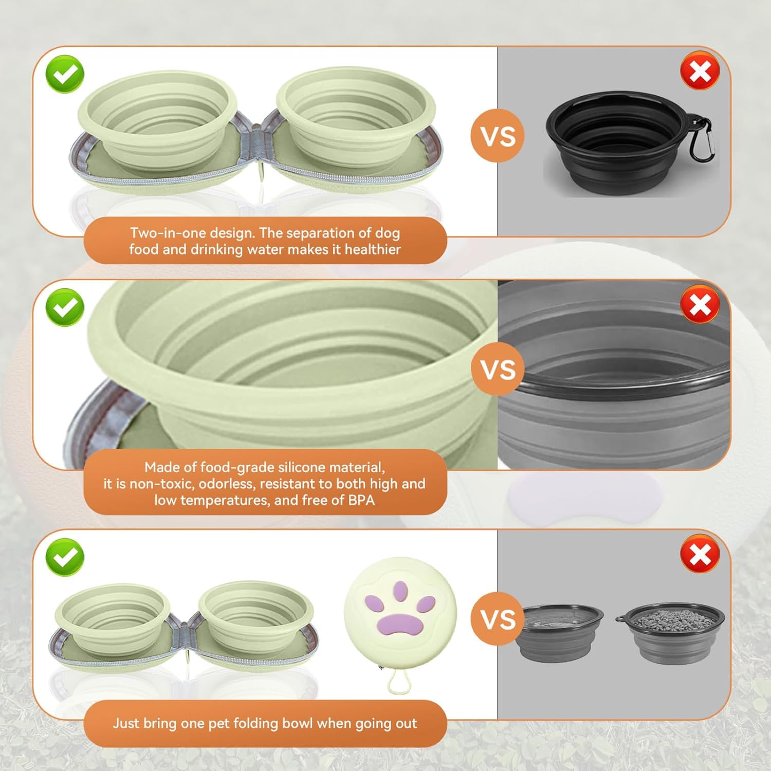 Collapsible 2-in-1 Silicone Pet Bowls (Beige)