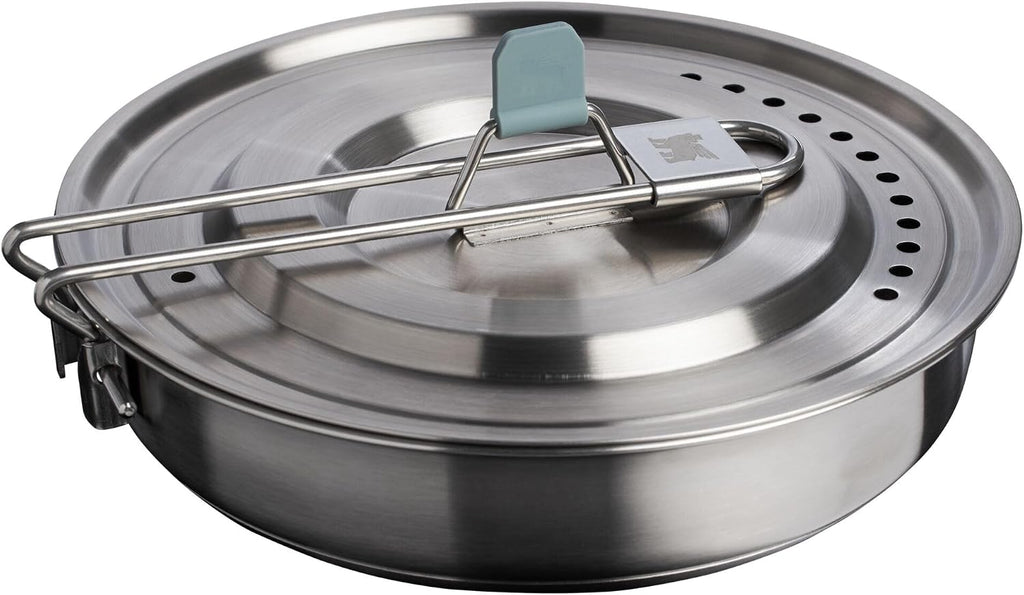 Stanley Wildfare Core 12-Piece Stainless Steel Fry Pan Cook Set | 1 qt Fry Pan with Fold & Lock Handle | Plates, Utensils, Spatula | Camping Essentials for Your Camp Kitchen | BPA-Free
