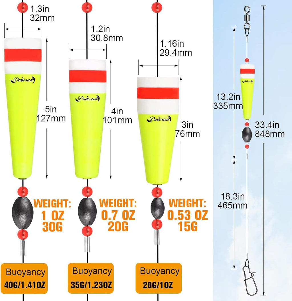 Dovesun Popping Cork Float Rig Weighted Fishing Bobbers Floats Fishing Corks Popping Corks for Saltwater Freshwater Fishing Tackle with 3 Size