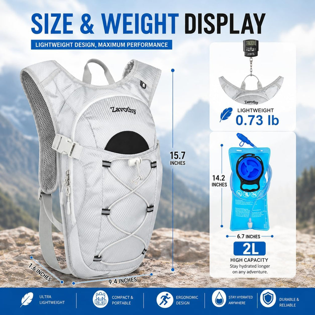 Zavothy Hydration Backpack with 2L Hydration Bladder Water Backpack for Hiking Hydration Pack for Running Cycling Hiking