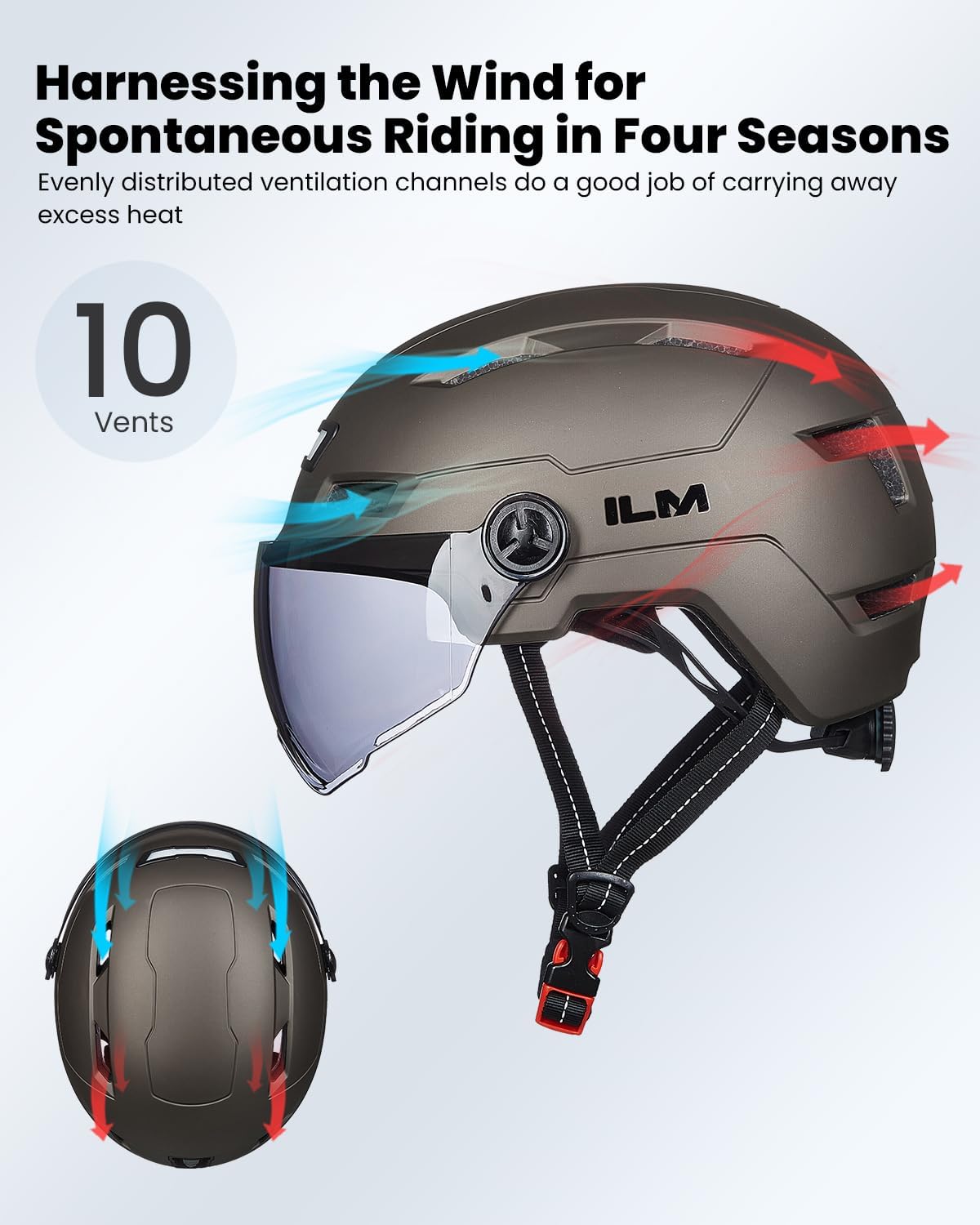 ILM Adult Bike Helmet with LED Front Back Light Bicycle Helmets E3-10L
