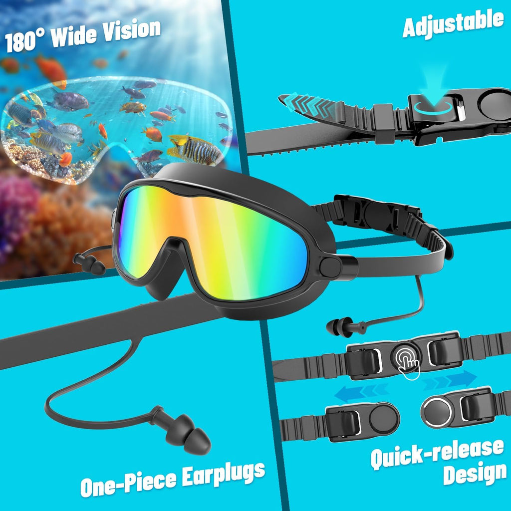 COOLOO Swim Goggles, 2 Pack Wide View Swimming Goggles for Men Women Youth