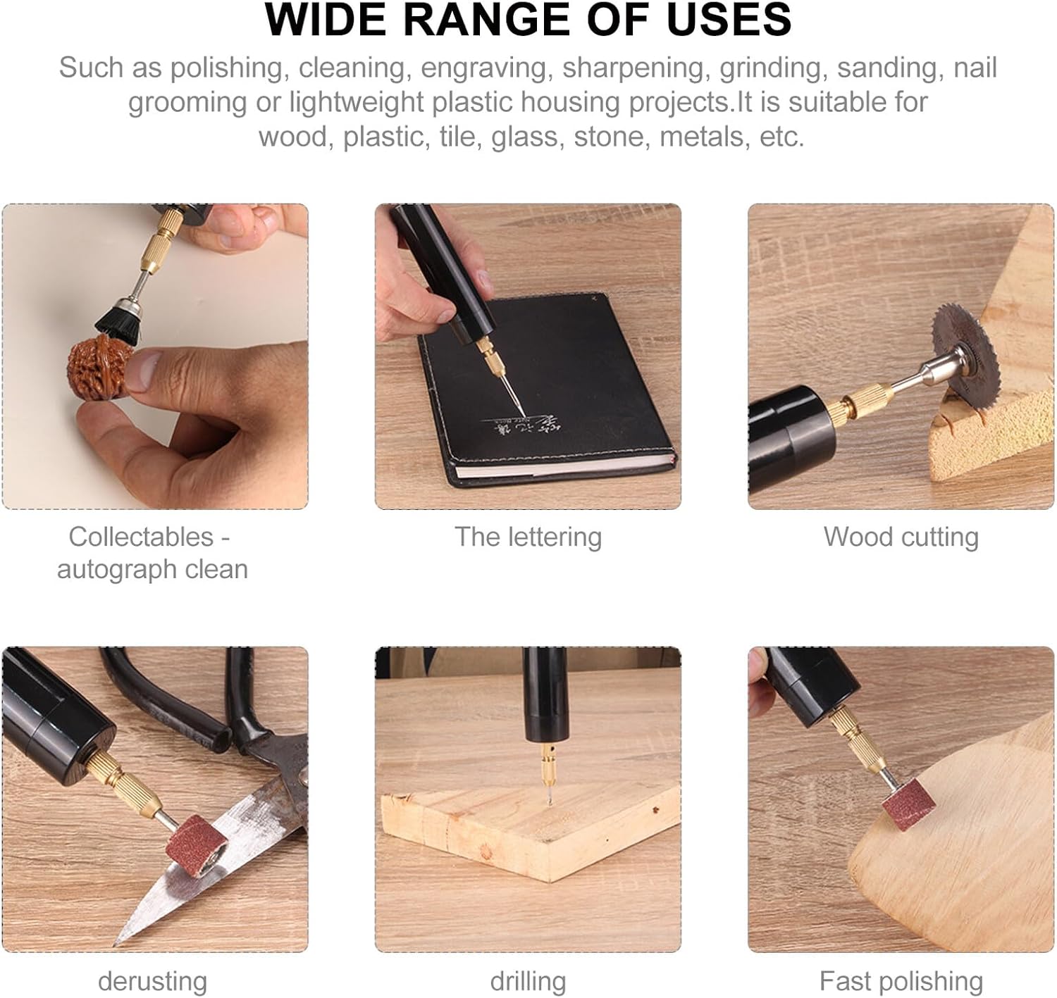 Portable Mini Electric Drill 15 Piece USB Handheld Tool for Wood Stone