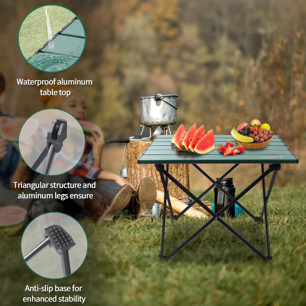 JOUYEK Small Camping Table Ultralight Aluminum Folding Portable Table Green