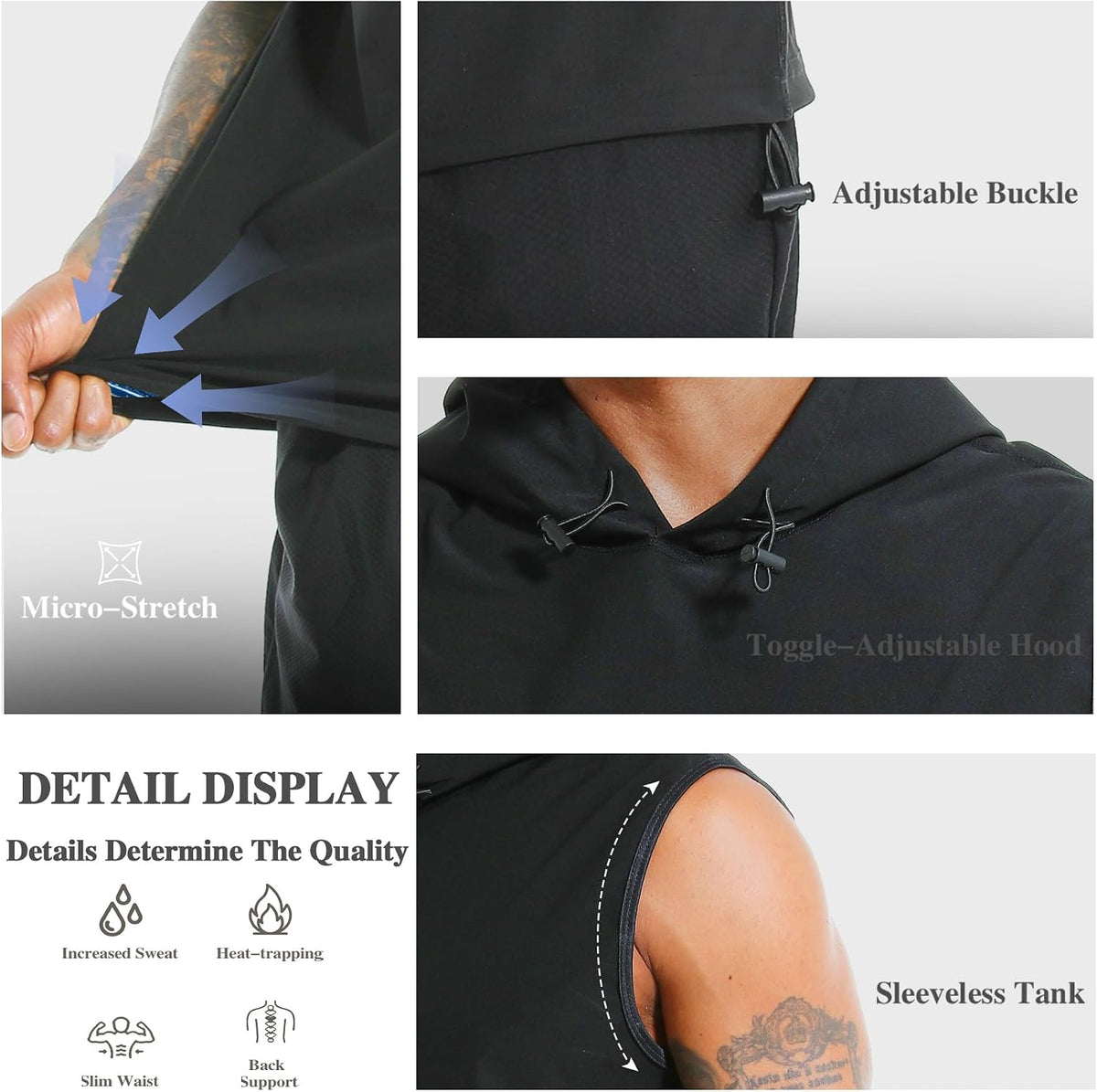 Sauna Shirt for Men Heat Trapping Workout Vest Hoodies Mens Tank Top Sleeveless Sweat Suit for Boxing Exercise Gym