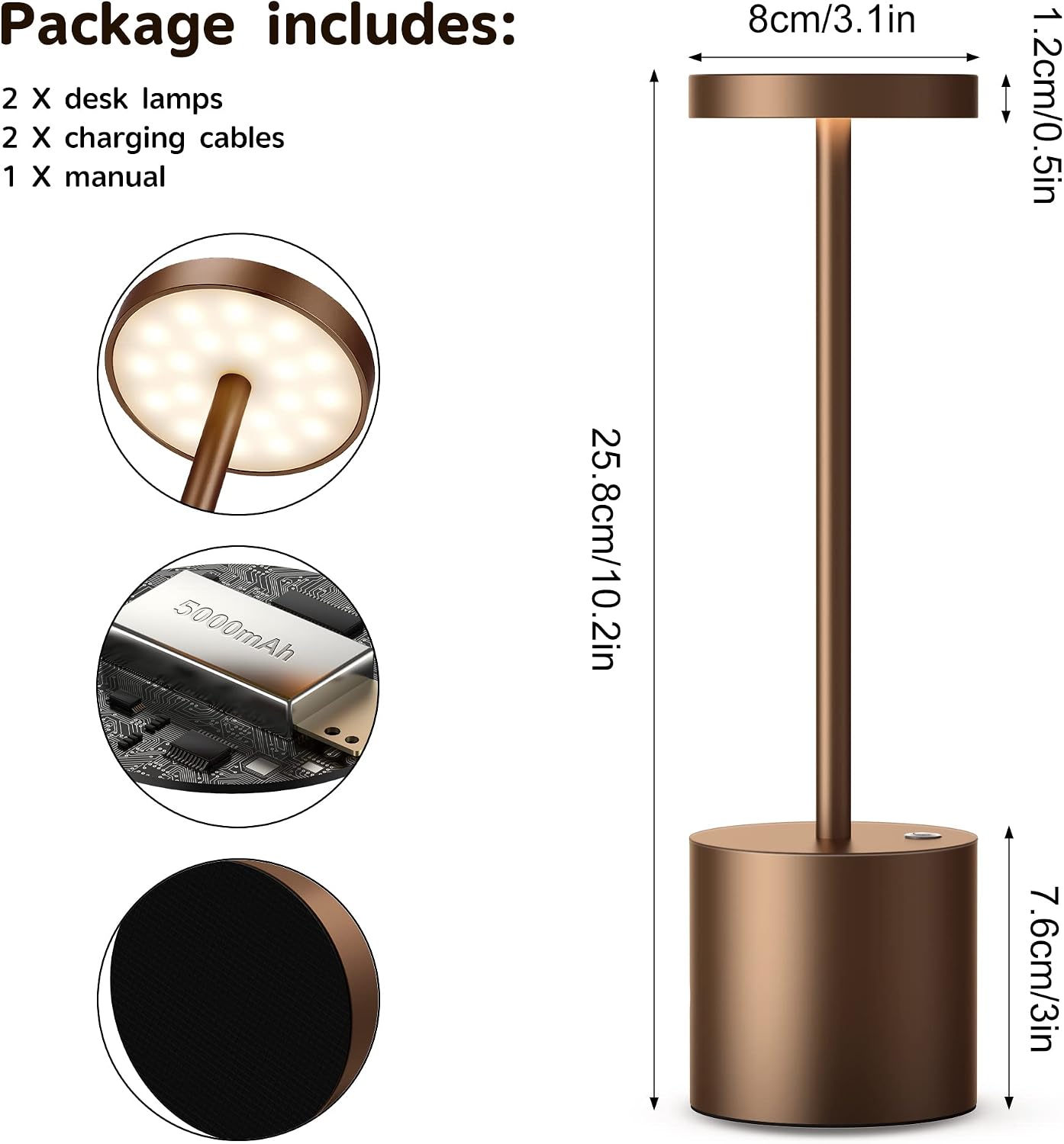 2Pack Cordless Rechargeable LED Restaurants Outdoor Table Lamp