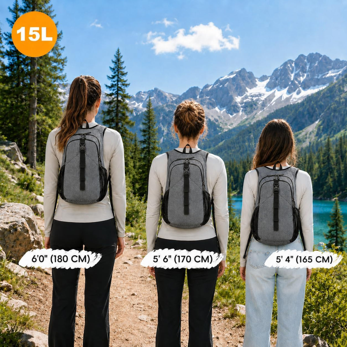 15L Packable Hiking Backpack, Lightweight Daypack with Phone Pocket