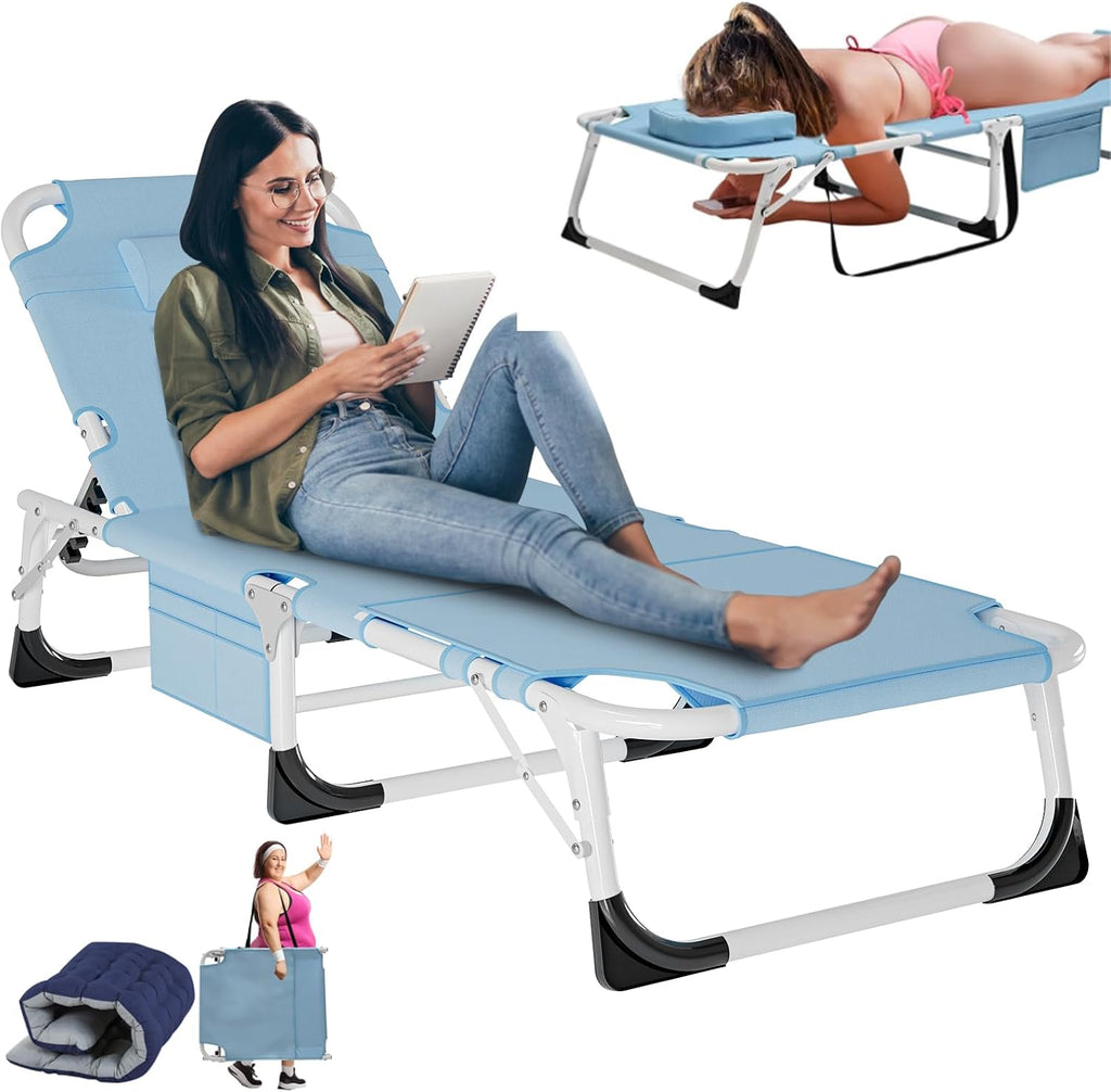 LILYPELLE Folding Chaise Lounge Chair with Pad, Patio Sun Tanning Chair