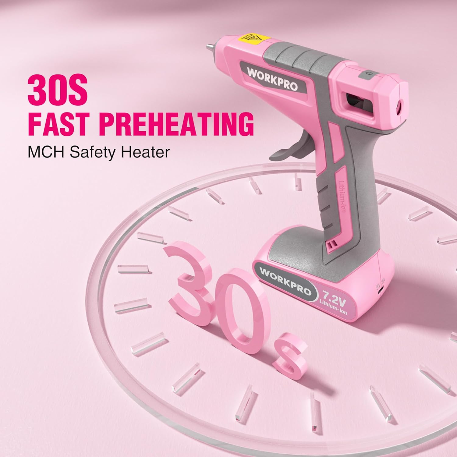 WORKPRO Pink Cordless Hot Melt Glue Gun with 20 Pcs Mini Glue Sticks