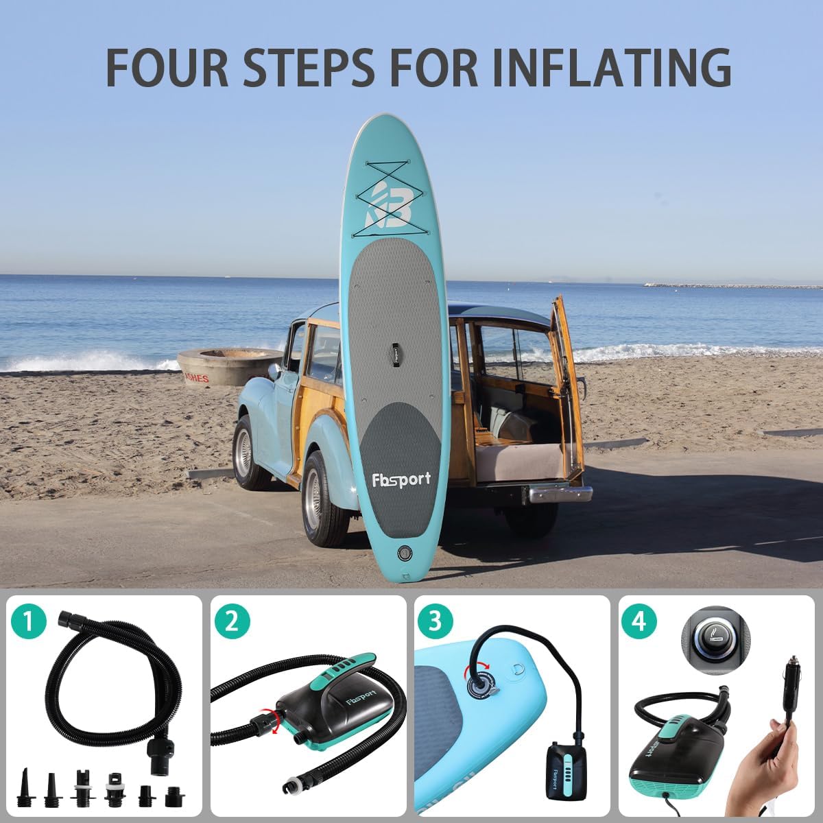 FBSPORT 20PSI Electric Paddle Board Pump, 12V DC Car Connector SUP Pump