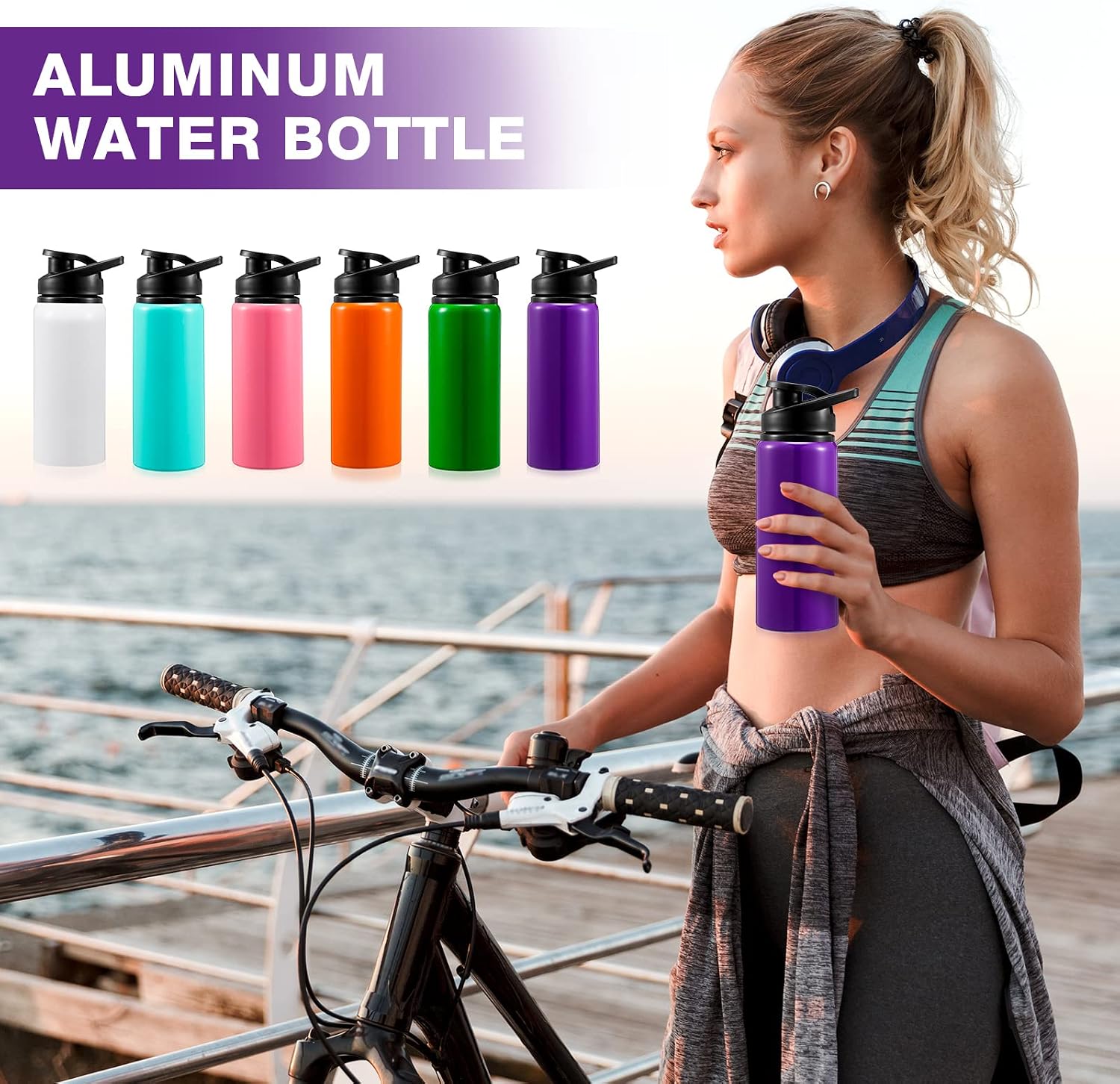 Foaincore 24 Pack Aluminum Water Bottles Bulk,17 oz Reusable Metal Lightweight Water Bottle with Leakproof Flip Lid & Carry Handle,Bulk Sports Bottles for Gym,Cycling,Hiking,Travel