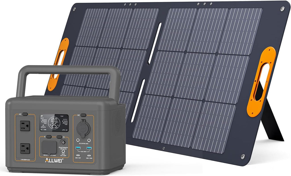 ALLWEI 500W Solar Generator with 100W Solar Panel, 512Wh LiFePO4 Battery