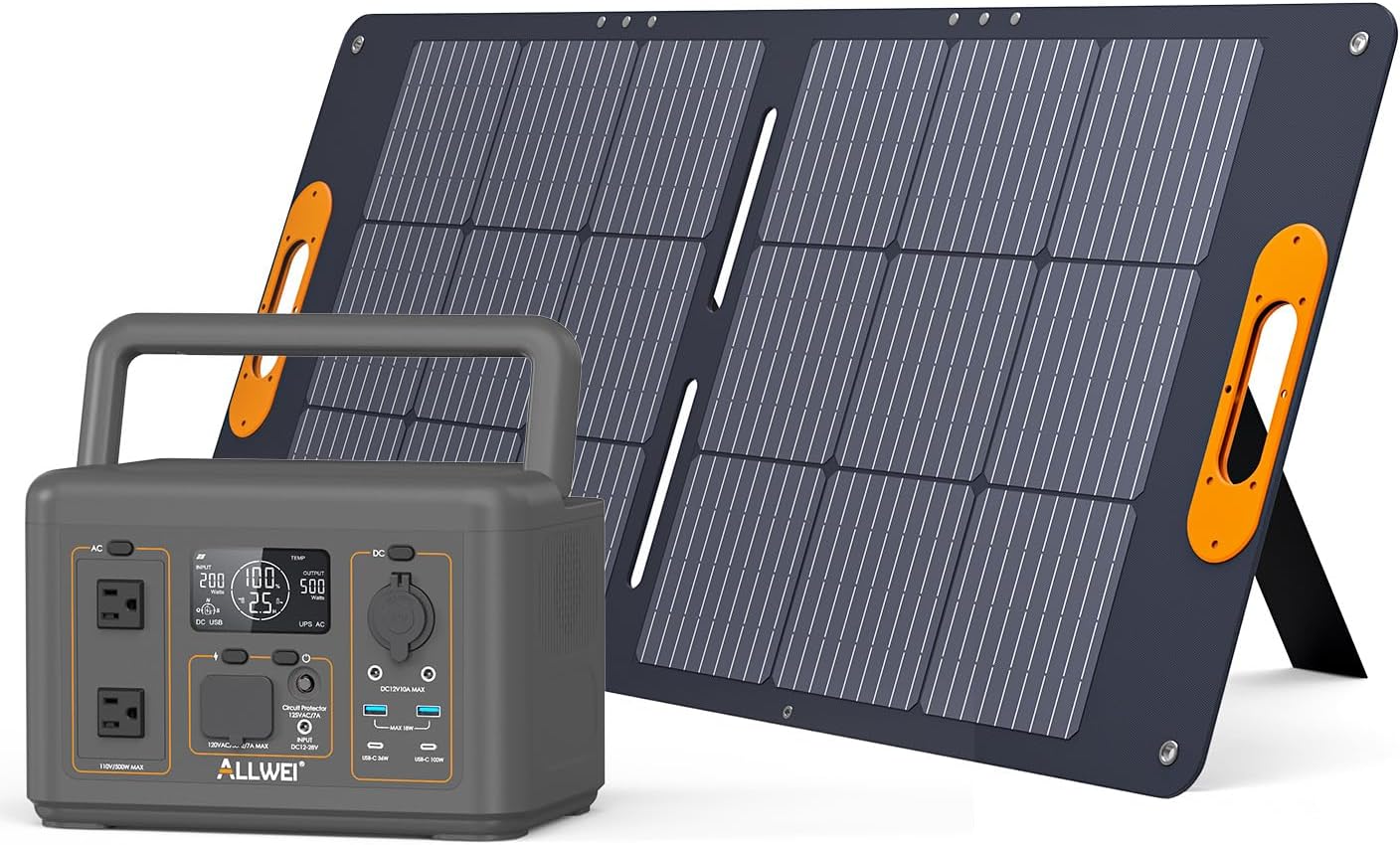 ALLWEI 500W Solar Generator with 100W Solar Panel, 512Wh LiFePO4 Battery