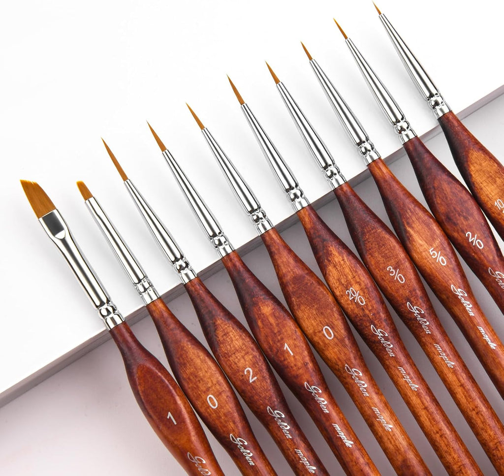 Detail Paint Brushes Dry Brushes, Golden Maple 10PC Flat Miniature Dry Paint Brushes Fine Detail Paint Brush Set for Acrylic, Oil, Watercolor & Figurine