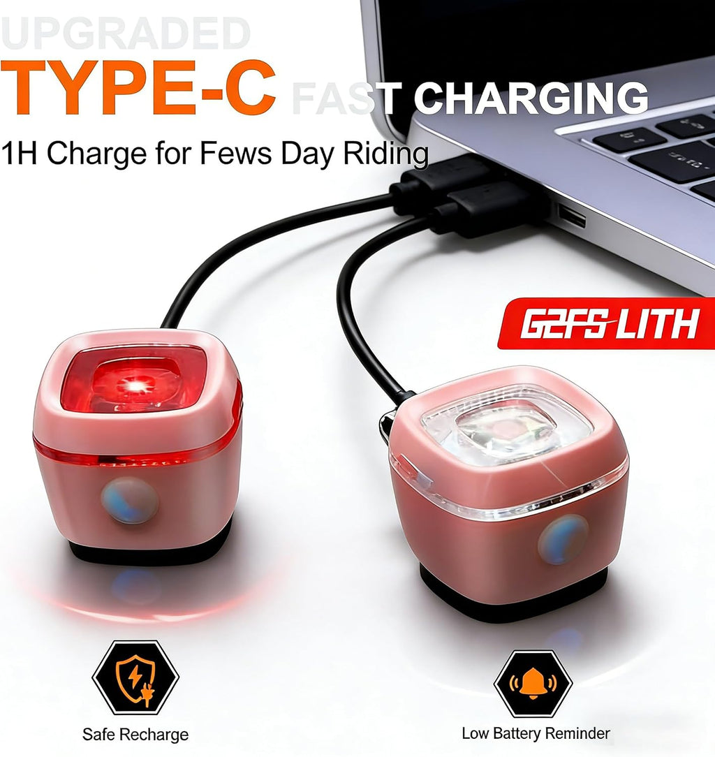Bicycle Front & Rear Lights, Type-C Rechargeable LED Bike Light Set, IPX6,Waterproof Flashlight for Night Riding, Safety Headlight Taillight, Kids Girls Children's Bicycle Accessories