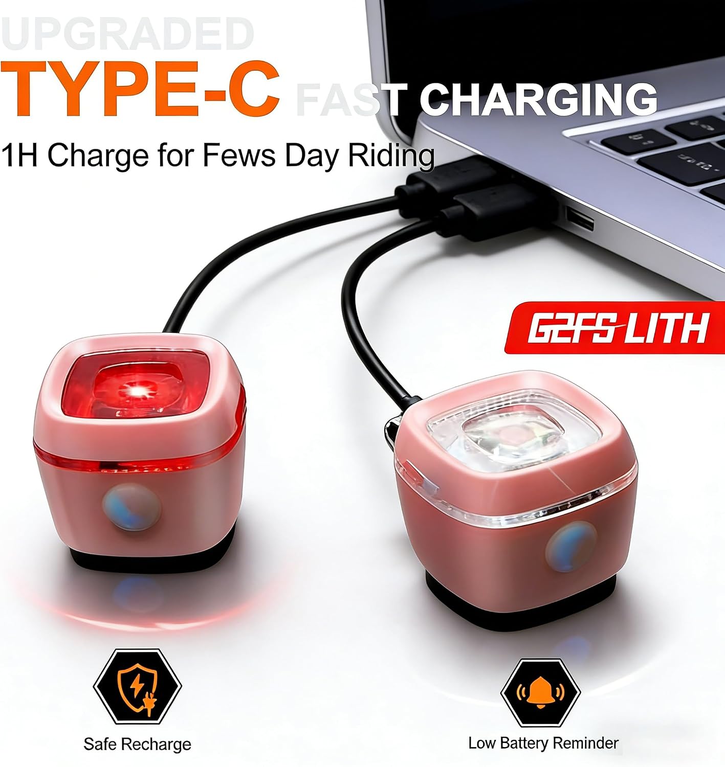 Bicycle Front & Rear Lights, Type-C Rechargeable LED Bike Light Set, IPX6,Waterproof Flashlight for Night Riding, Safety Headlight Taillight, Kids Girls Children's Bicycle Accessories