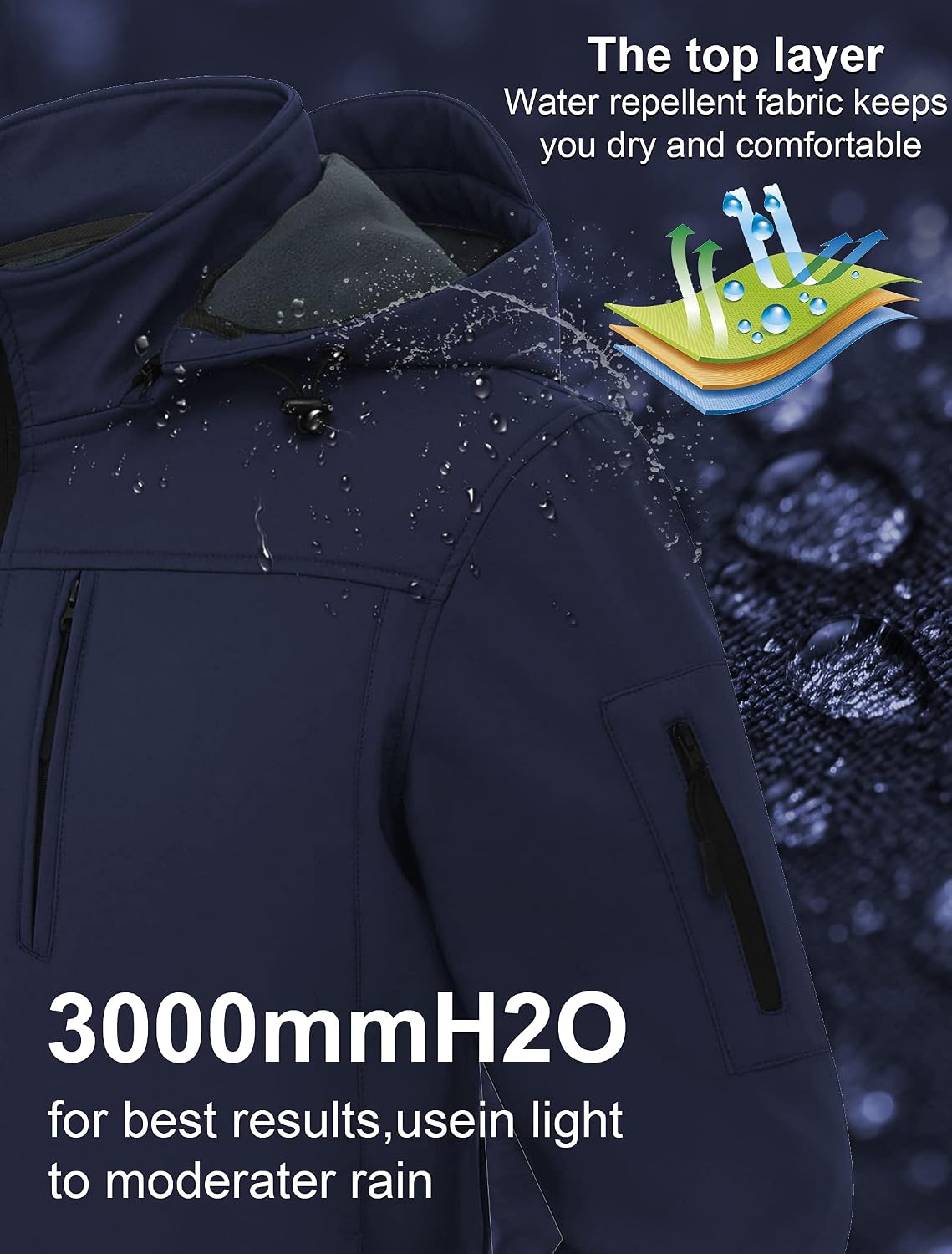 CREATMO US Men's Softshell Military Jacket With Removable Hood, Fleece Lined and Water Repellent Outdoor Reflective Coat
