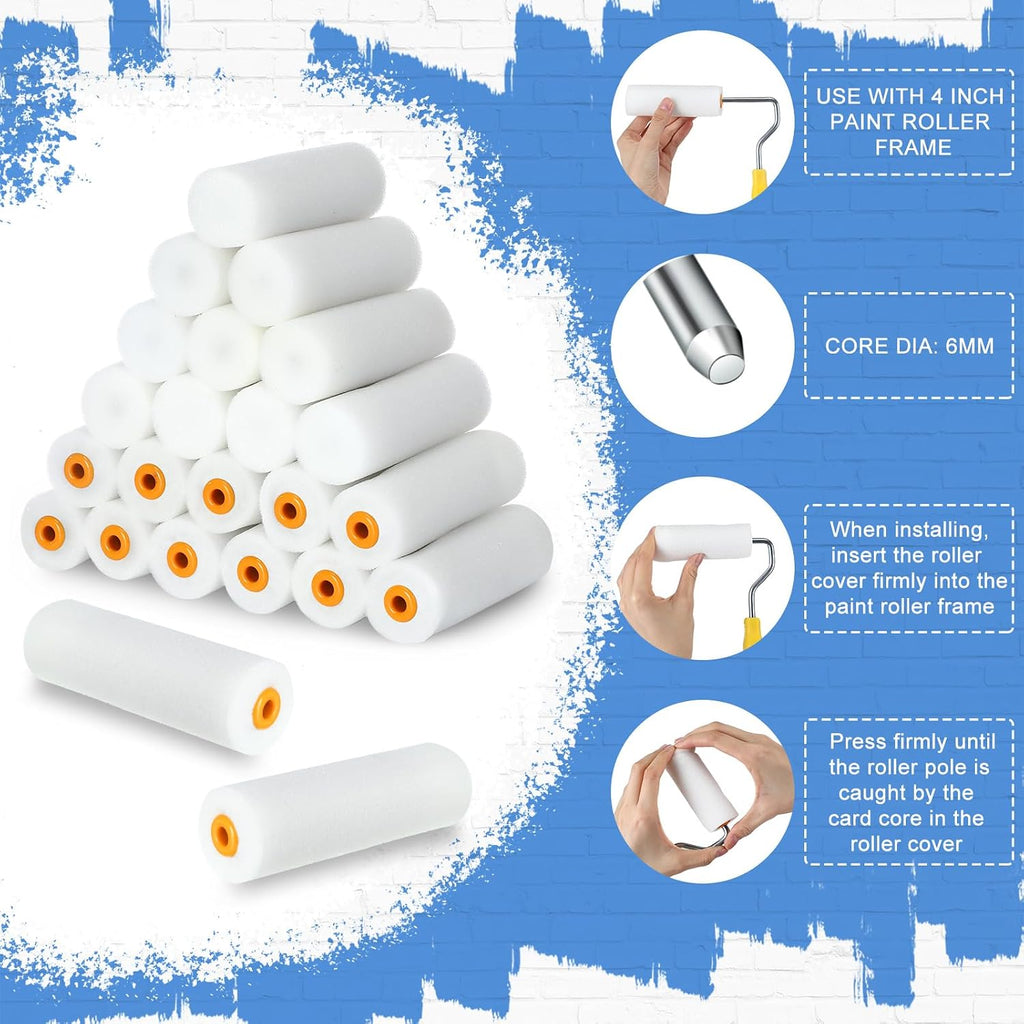 Nuogo 120 Pcs 4 Inch Foam Paint Roller Refills Mini High Density Roller