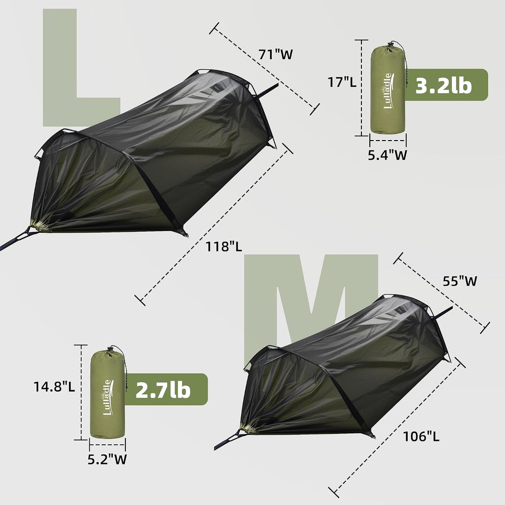 Lulladle Camping Hammock - 500lbs Capacity Portable Hammock with 2 Tree Straps and with Mosquito Net,Nylon Hanging Hammock Easy Setup and Pack for Outdoors Camping,Backpacking,Hiking - Double/Single