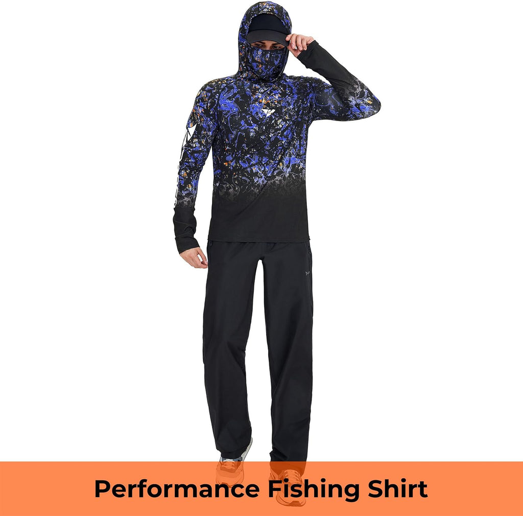 Rodeel UPF 50+ Men’s Long Sleeve Performance Fishing Hiking Shirt with Mask UV Neck Gaiter Hoodie