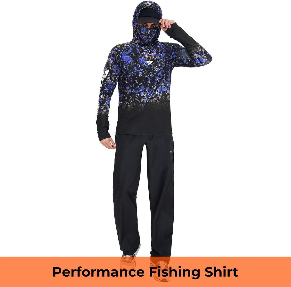 Rodeel UPF 50+ Men’s Long Sleeve Performance Fishing Hiking Shirt with Mask UV Neck Gaiter Hoodie