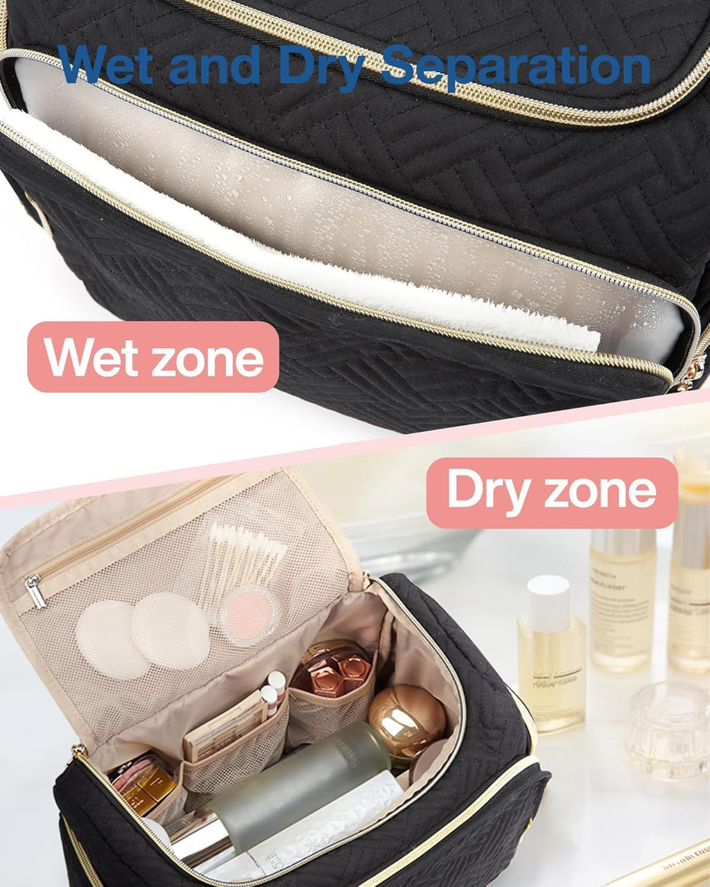 BAGSMART Travel Toiletry Bag for Women, Cosmetic Bag Makeup Bag Organizer with Handle, Travel Bag for Toiletries, Travel Accessories, Full Sized Container