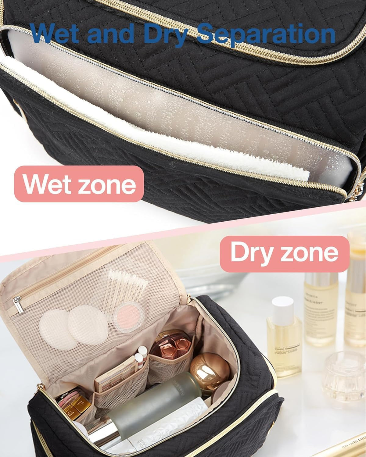 BAGSMART Travel Toiletry Bag for Women, Cosmetic Bag Makeup Bag Organizer with Handle, Travel Bag for Toiletries, Travel Accessories, Full Sized Container