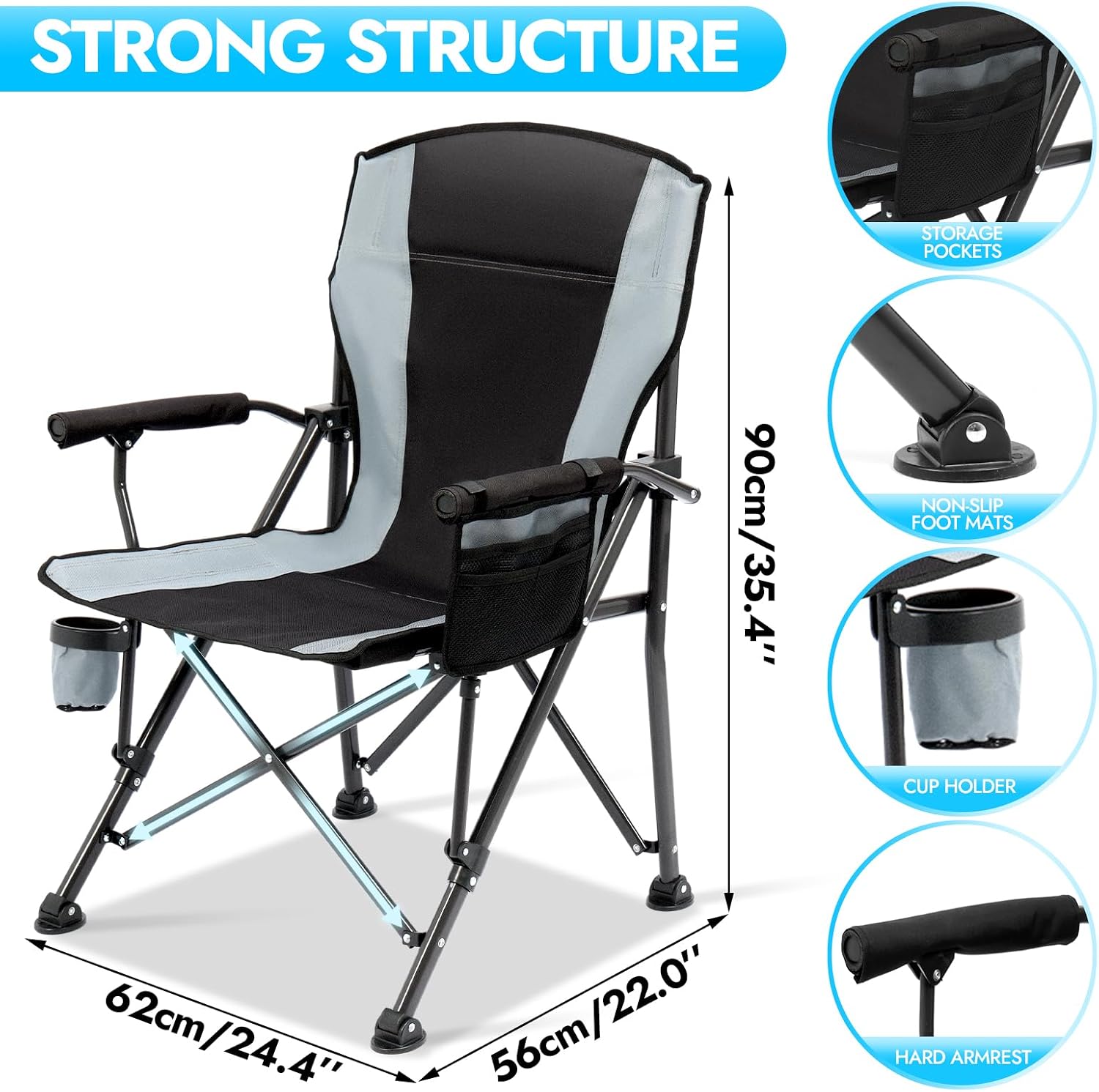 2 Pack Camping Chairs for Adults, 450 LBS Heavy Duty Camp Chair